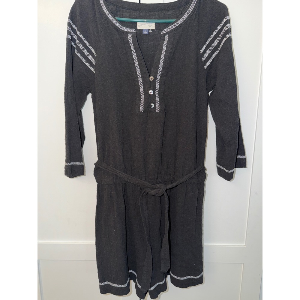Universal Thread Womens Black Embroidered Long Sleeve Romper Size M Boho Gauze